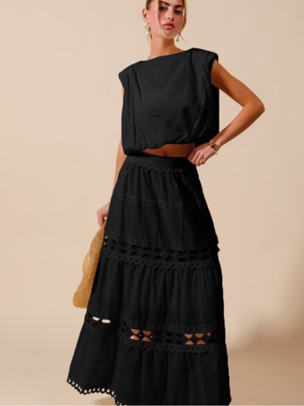 NWT So Me Eyelet maxi skirt set sz M